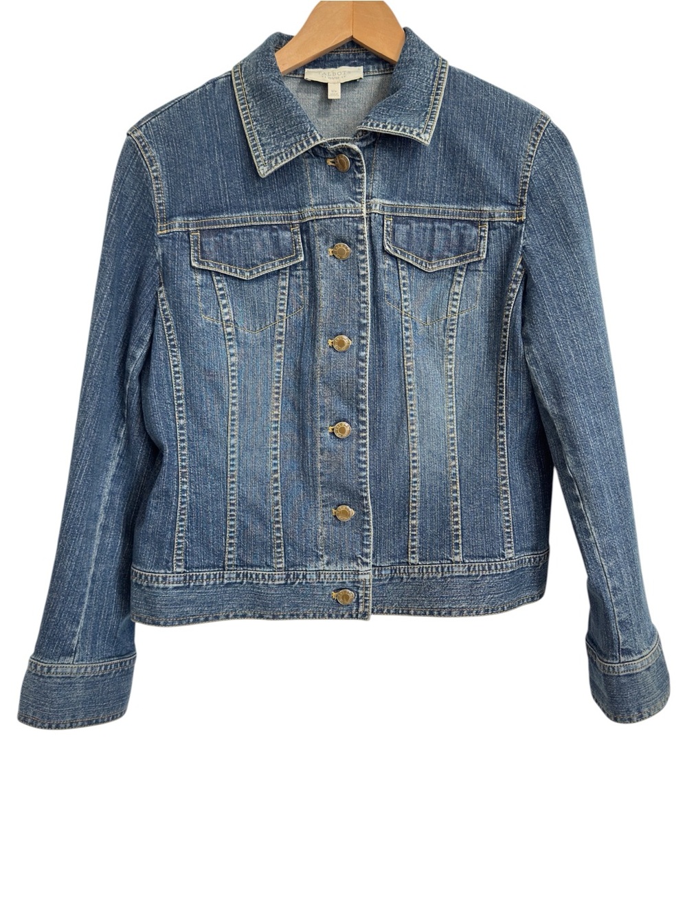Talbots Petite Denim Jacket Sz. 10P Medium Wash Vintage-Inspired Classic Trucker - Picture 2 of 9